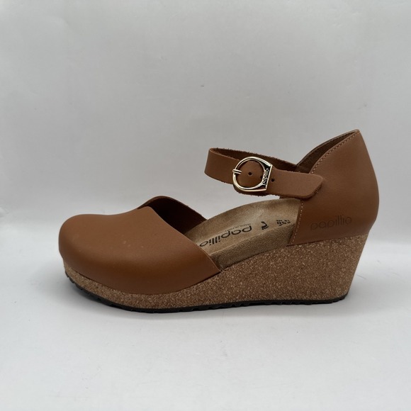 Papillio by Birkenstock Wedge Mary Jane Clog Shoes Tan Leather Buckle 39 Women 8 - Picture 9 of 10